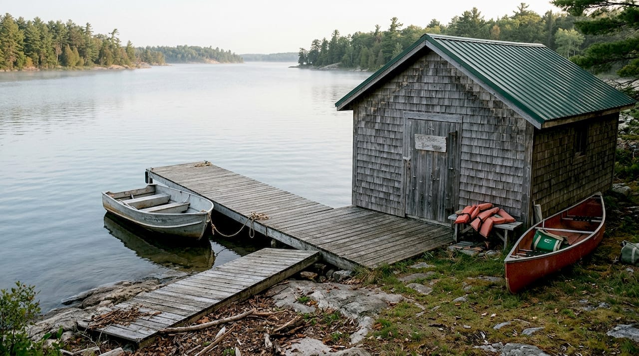 Boathouse on the South Georgian Bay shoreline
