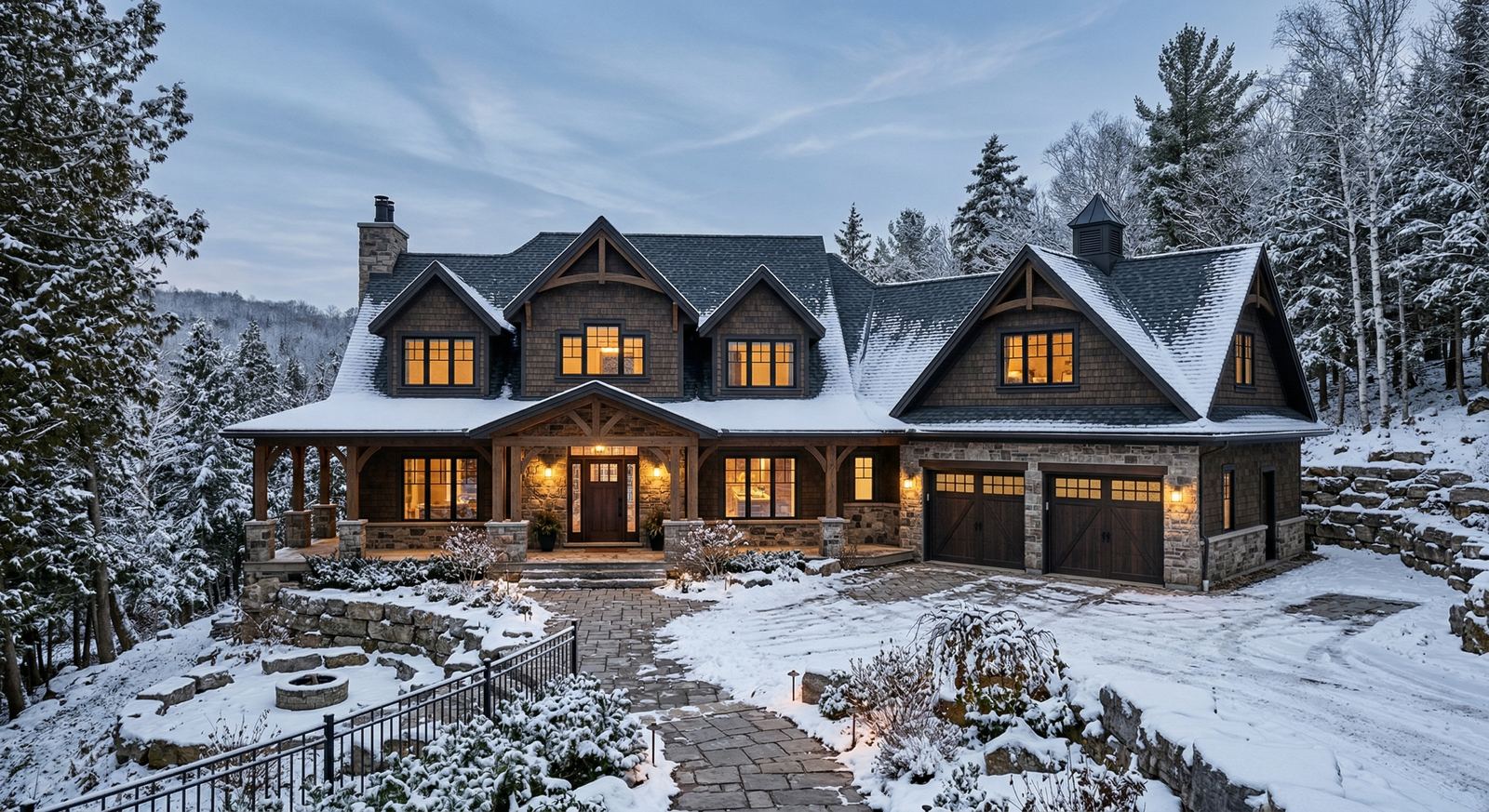 Timber and stone custom home near Blue Mountain by Mighton Construction