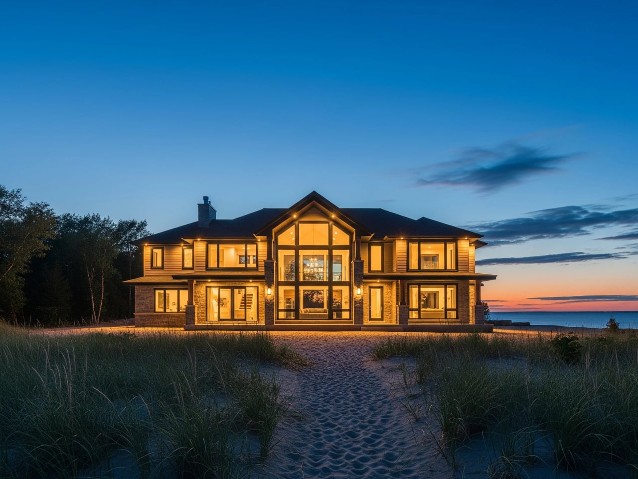 Custom home addition with clean architectural lines by Mighton Construction