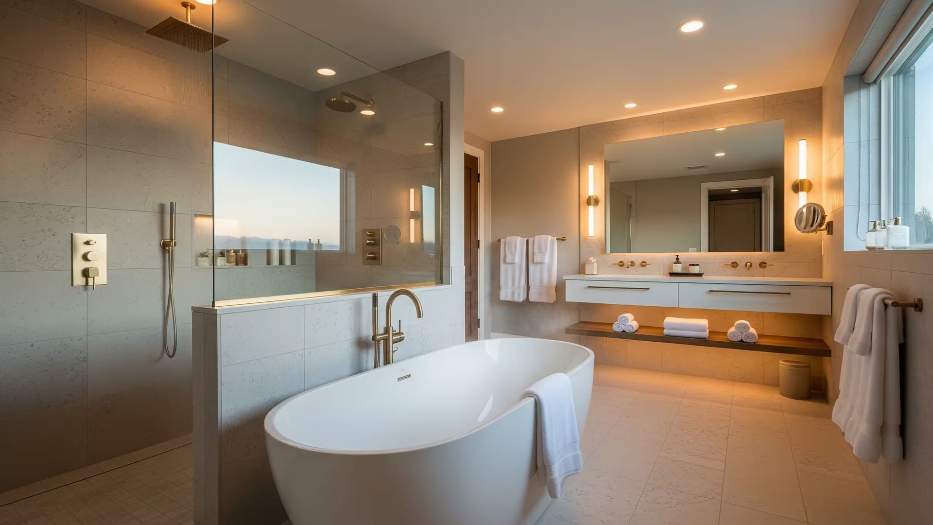 Premium bathroom renovation with walk-in tile shower by Mighton Construction