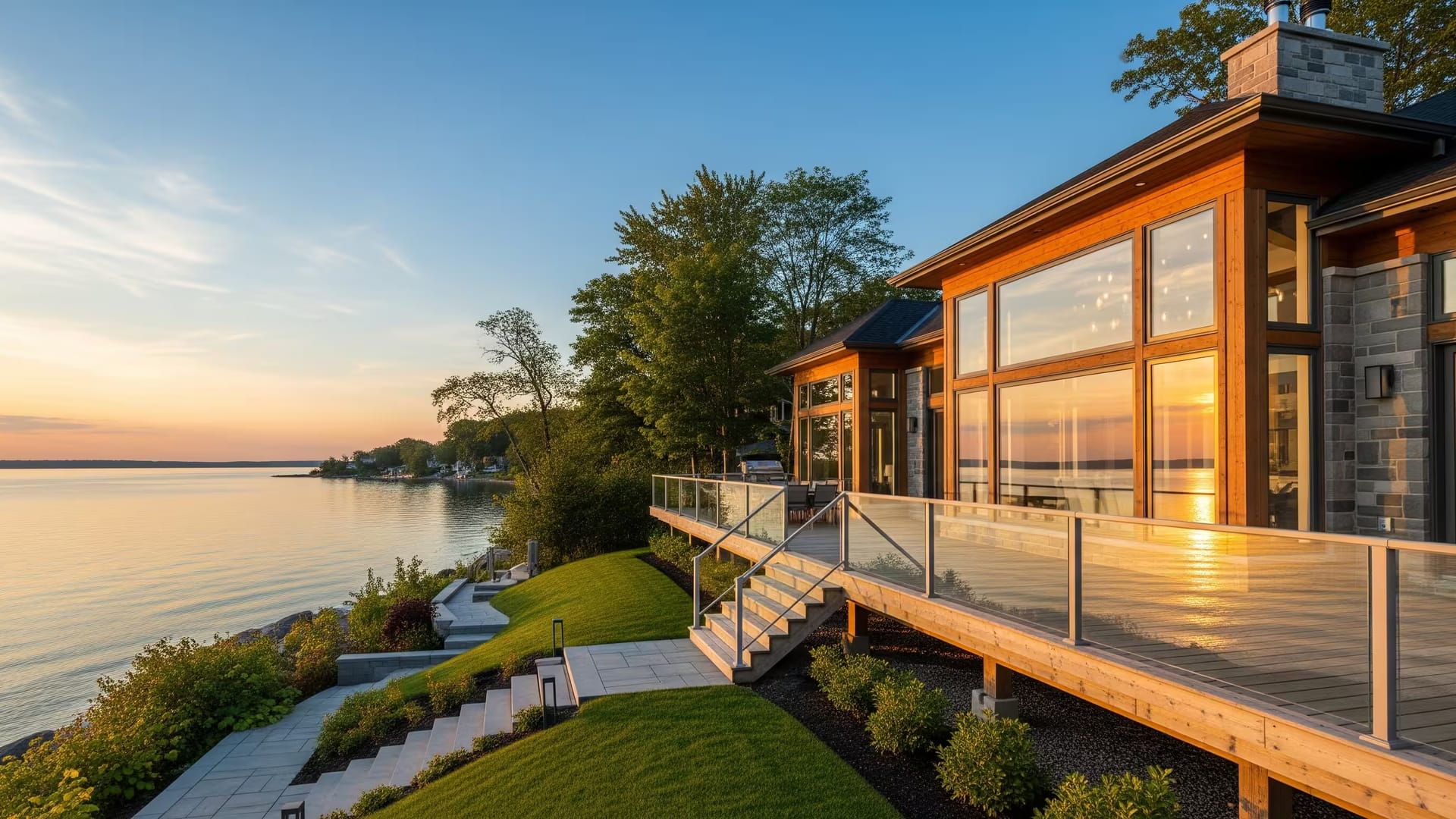 Custom cottage and waterfront home on Georgian Bay built by Mighton Construction